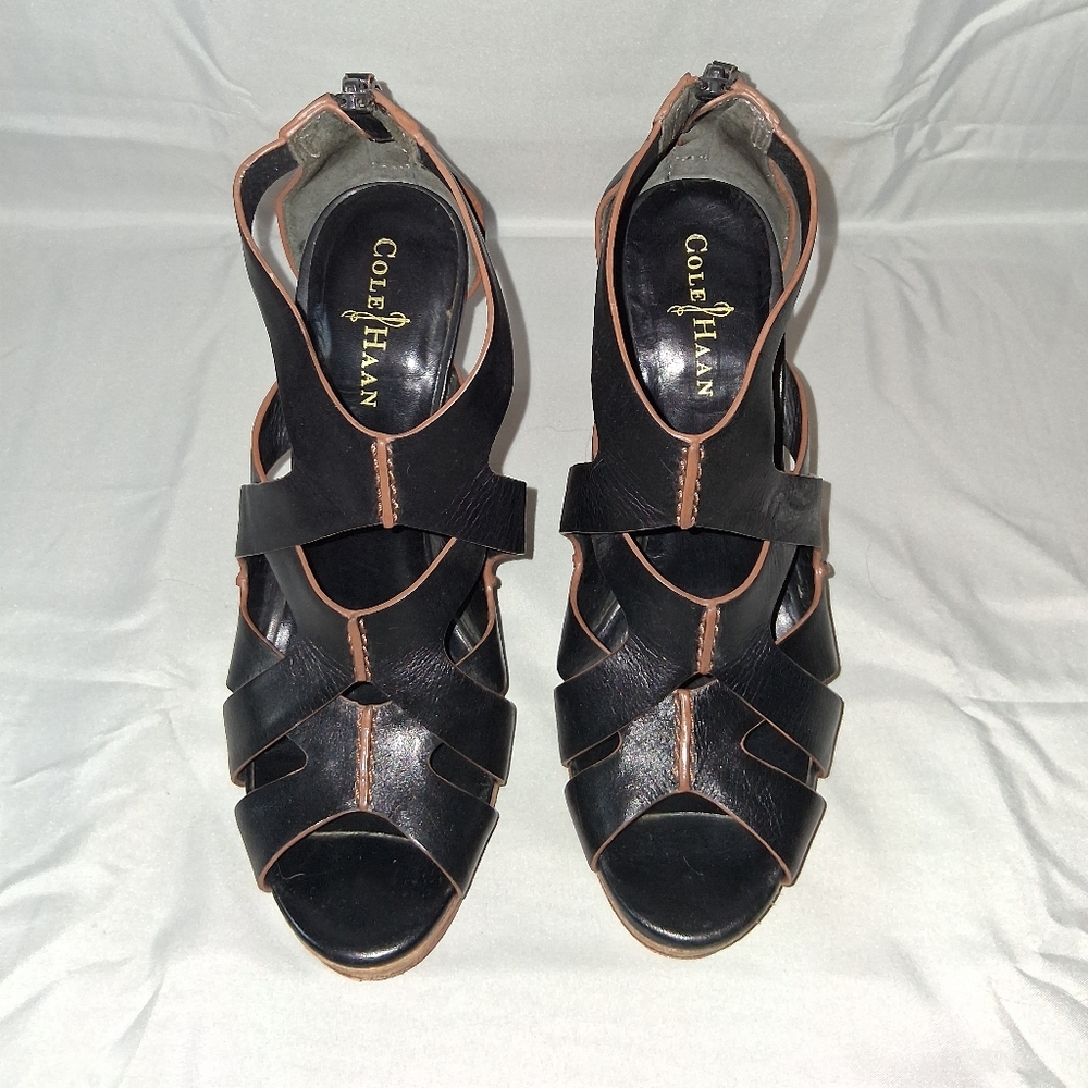 Cole Haan Women's Black and Brown Leather Wedges